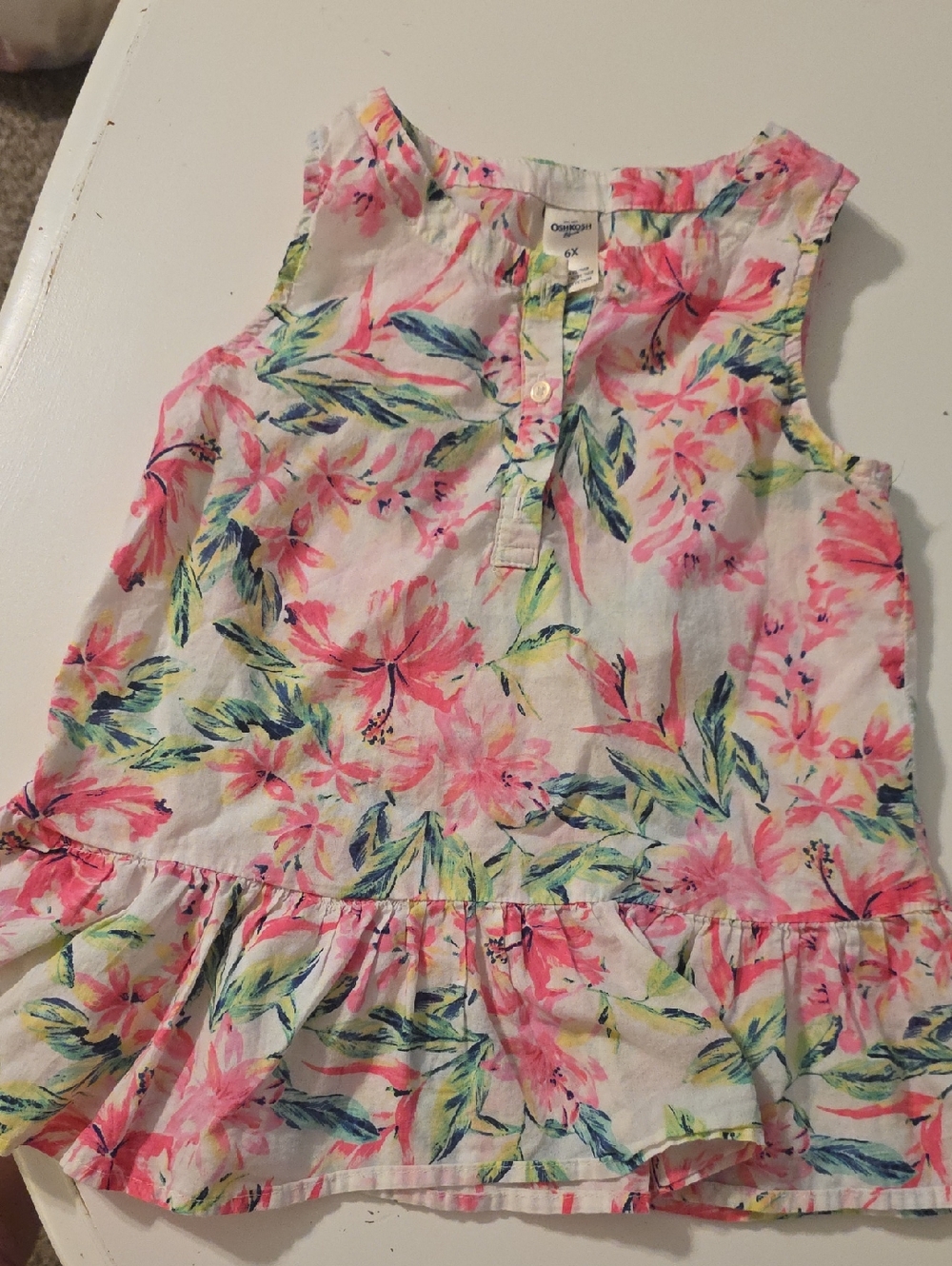 OshKosh B'gosh White Tank with Pink & Green Floral Print